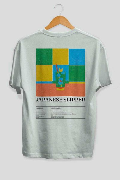 Ankhises Japanese Slipper Cocktail Back Printed Oversize T-Shirt Men Women Cotton Crewneck Tshirt