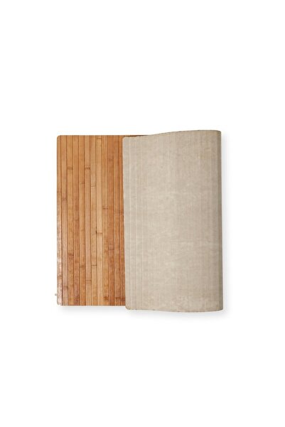 OEM Rectangular Bamboo and Rubber Carpet, 50 x 120 cm, Cream