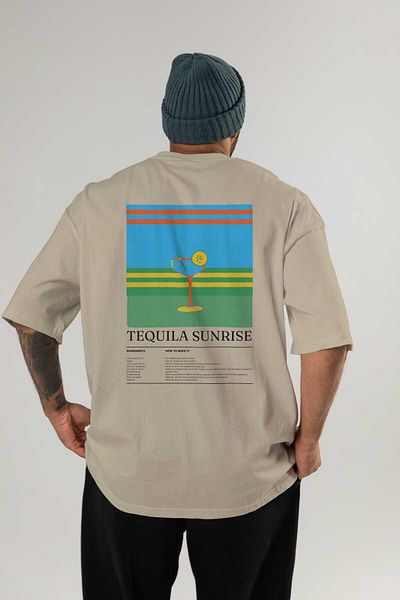 Ankhises Tequila Sunrise Cocktail Back Printed Oversize T-Shirt Men Women Cotton Crewneck Tshirt