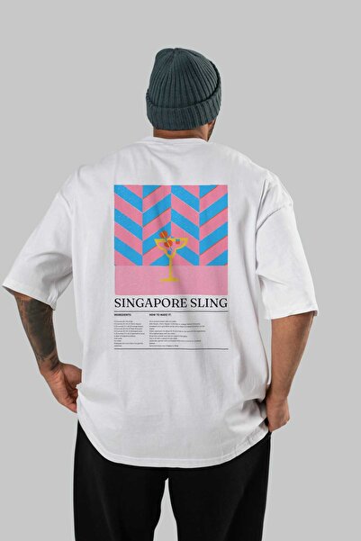 Ankhises Singapore Sling Cocktail Tricou oversize imprimat pe spate Bărbați Femei Tricou din bumbac cu decolteu