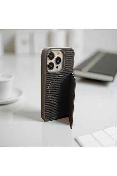 CPSTORE iPhone 16E Compatible Premium Leather Magsafe Wallet Card Holder Stand Carbon Detailed Protective Case
