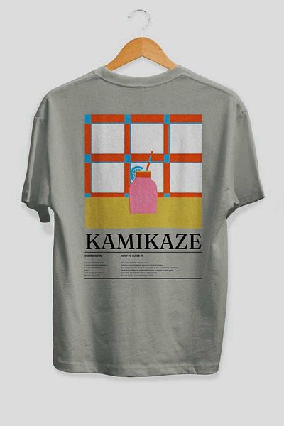 Ankhises Kamikaze Cocktail Series Back Printed Oversize T-Shirt Men Women 100% Cotton Crew Neck Tshirt