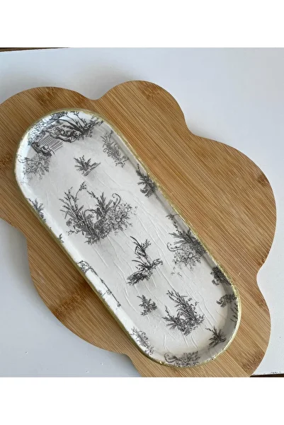 ÇAKRA Patterned Decorative Concrete Plate Jewelry and Keychain Organizer Tray Presentation Holder