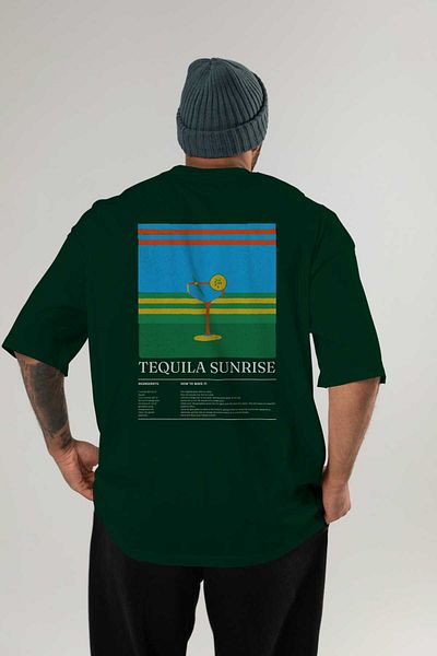 Ankhises Tequila Sunrise Cocktail Back Printed Oversize T-Shirt Men Women Cotton Crewneck Tshirt