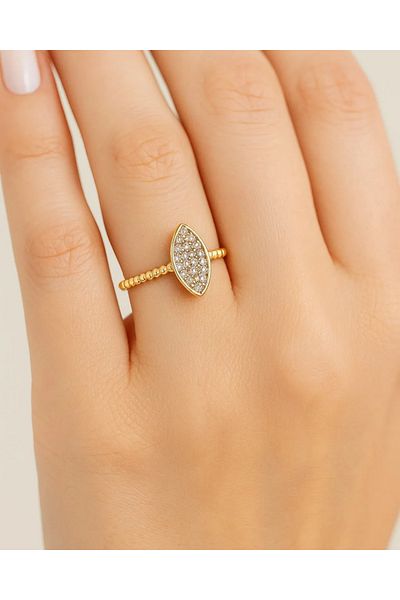 ATALYA ACCESSORY Shuttle Motif Oval Zircon Stone Women's Ring - Adjustable Size