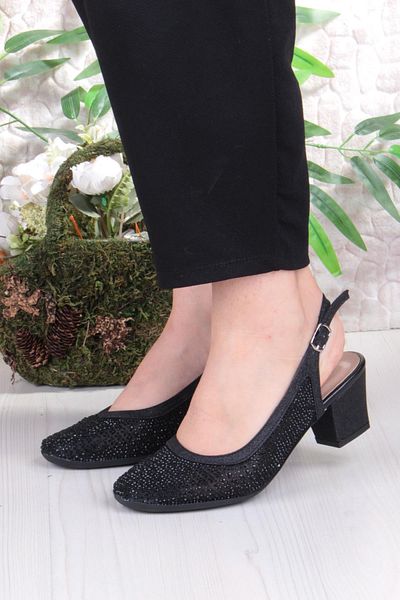 fort 86004 Nur Lace Stone Detailed Open Back Low Heeled Women's Shoes