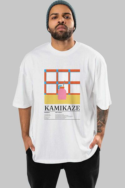 Ankhises Kamikaze Cocktail Front Printed Oversize T-Shirt Men Women Cotton Crewneck Tshirt