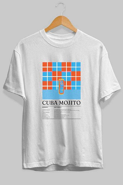 Ankhises Cuban Mojito Cocktail Front Printed Oversize T-Shirt Men Women Cotton Crewneck Tshirt