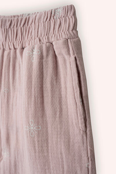 Panço Kız Bebek Nakışlı Müslin Pembe Pantolon