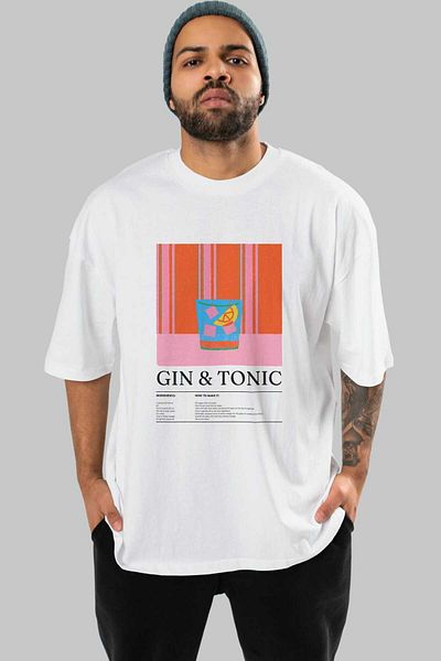 Ankhises Gin Tonic Cocktail Front Printed Oversize T-Shirt Men Women Cotton Crew Neck Tshirt