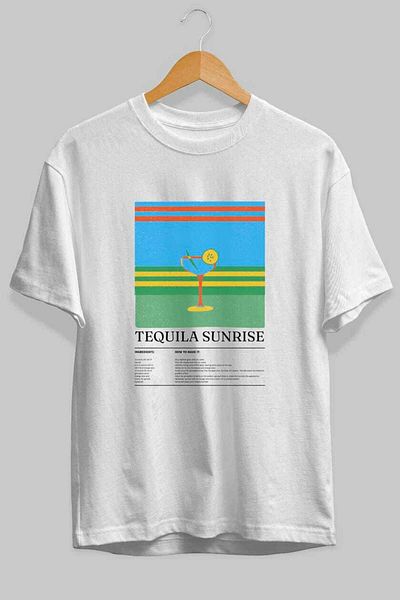 Ankhises Tequila Sunrise Cocktail Front Printed Oversize T-Shirt Men Women Cotton Crewneck Tshirt