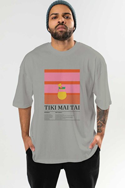 Ankhises Preppy Mai Tai Cocktail μπροστινό εμπριμέ μπλουζάκι Oversize Ανδρικό...