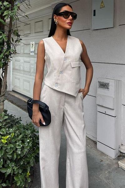 modamtn Vest Cross Detail Buttoned Pocket Vest Suit 10150