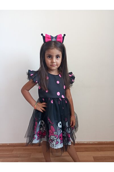 Lumia Baby KUROMİ BASKILI TAÇLI ELBİSE