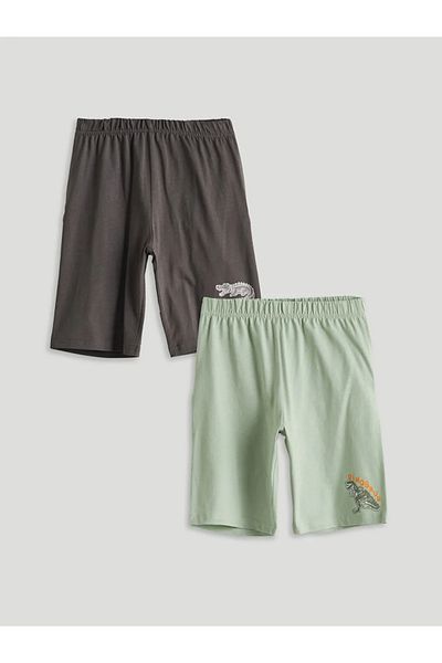 LC Waikiki LCW Детски пижамни шорти с еластична талия за момче, комплект от 2 броя в зелено