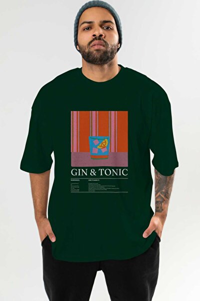 Ankhises Gin Tonic Cocktail Tricou verde supradimensionat cu imprimeu frontal...