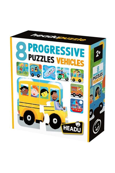 Headu - 8 Progressive Vehicle Puzzles With Large Pieces For Children Over 2 Years Old