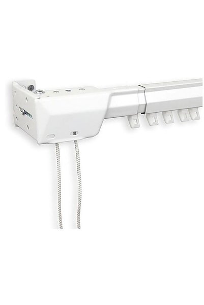 AWF AL WADI FURNITURE Ultra Corded Single Adjustable Traverse Curtain Rail with Curtain Hanging Hooks, 210 – 398 cm, WHITE