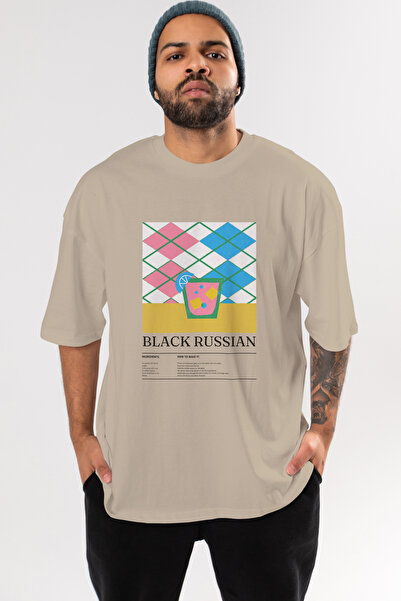 Ankhises تي شيرت أسود روسي كوكتيل مطبوع من الأمام مقاس كبير للرجال والنساء من...