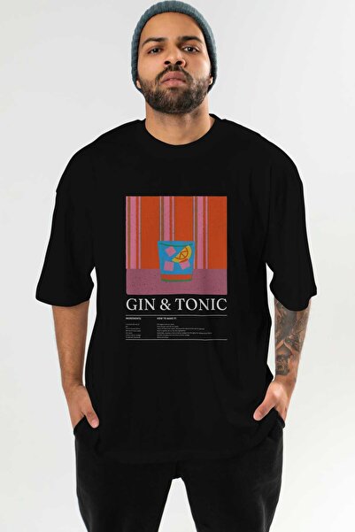 Ankhises Gin Tonic Cocktail Tricou negru supradimensionat cu imprimeu frontal...