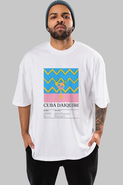 Ankhises Cuban Daiquiri Cocktail Front Printed Oversize T-Shirt Men Women Cotton Crewneck Tshirt