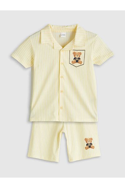 LC Waikiki طقم بيجامة للأولاد من LCW Kids Sari Bear Teddy مطبوع مع شورت