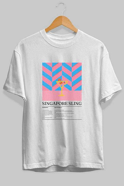 Ankhises Singapore Sling Cocktail Front Printed Oversize T-Shirt Men Women Cotton Crewneck Tshirt