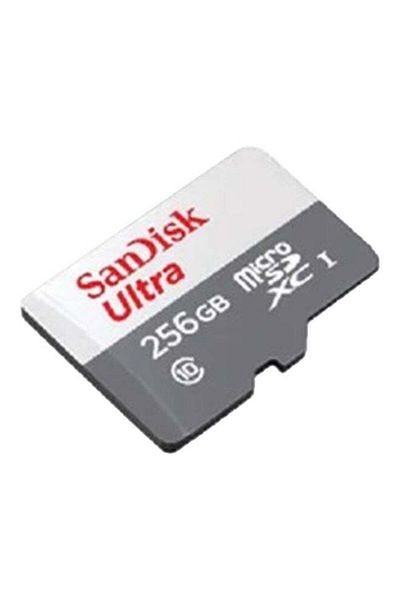 SanDisk بطاقة ذاكرة Ultra MicroSDXC UHS 1 سعة 256 جيجابايت، سرعة قراءة 100 ميجابايت/ثانية، تصنيف الفئة 10، لون رمادي