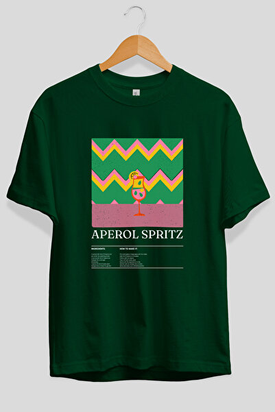 Ankhises Aperol Spritz Cocktail μπροστινό εμπριμέ μπλουζάκι Oversize Ανδρικό Γυναικείο Βαμβακερό μπλουζάκι με λαιμόκοψη