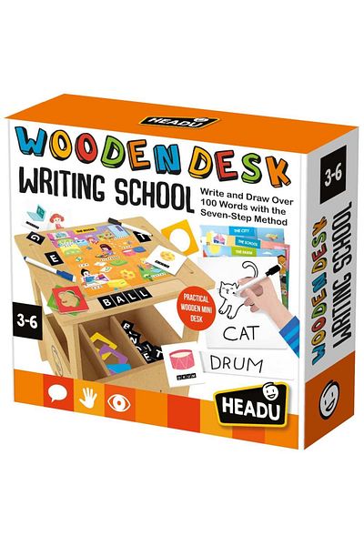 Headu - Wooden Desk With Various Educational Writing And Drawing Activities 3-6 Years