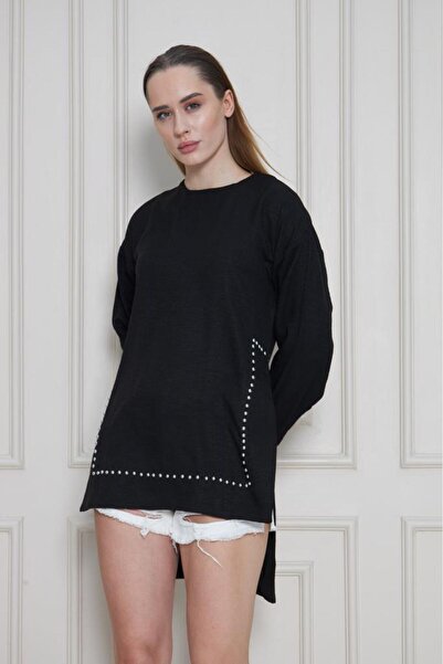 Pasaklı Giyim Γυναικείο Premium Μπαμπού Λινό Ύφασμα Μακρυμάνικο Πέρλα Διακοσμημένο Αντιιδρωτικό Μπλούζα Μαύρο 3733380