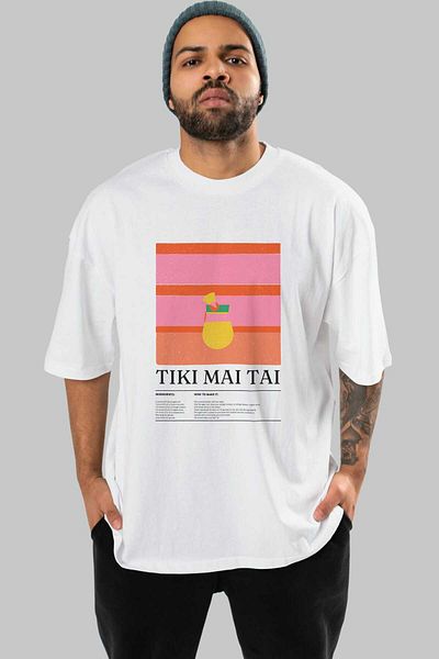 Ankhises Tiki Mai Tai Cocktail Front Printed Oversize T-Shirt Men Women Cotton Crewneck Tshirt