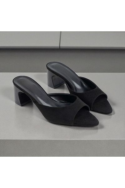 runa shoes Suede Thick Heel Heeled Slippers
