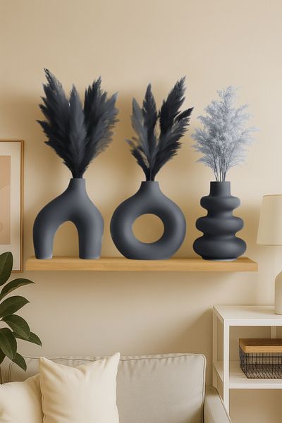 Minima Art Studio مجموعة مكونة من 3 مزهريات بوهيمية على الطراز الشمالي مقاس 15 سم (حجم كبير) مجموعة مزهريات بامباس من Pinterest