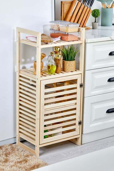 Turkco Wooden Serisi Doğal Ahşap Çok Amaçlı Banyo & Mutfak Dolabı - Kapaklı D...