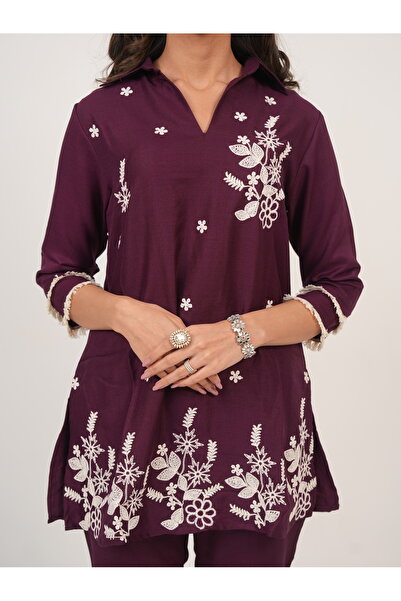 Lehar Plum Purple Embroidered Co-Ord Set