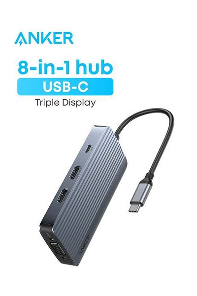 Anker 8-in-1 USB-C Hub, USB C Docking Station Triple Display Multi-Port Dongle with 2 HDMI 4K and VG