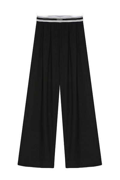 Quzu Elastic Waist Detailed Trousers Black