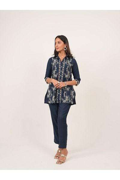 Lehar Navy Blue Embroidered & Sequinned Co-Ord Set