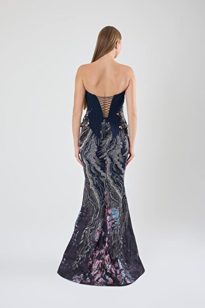 ROJBEY KADIN ABİYE TAŞLI BALENLİ BÜSTİYER DESENLİ ETEK BALIK ELBİSE