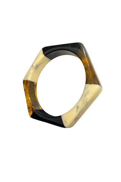 FM Geometric Resin Bone Model 65 mm Diameter Black Amber Shiny Bijoux Bracelet |   Vintage and Stylish