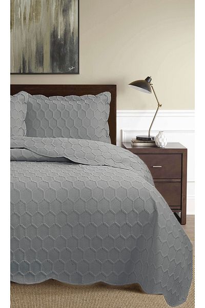 Bikaya Home Honey Comb 3D Double Bedspread Set (3 Pieces) - 260X240 cm - with Pvc Bag