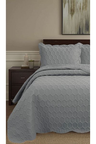 Bikaya Home Honey Comb 3D Double Bedspread Set (3 Pieces) - 260X240 cm - with Pvc Bag
