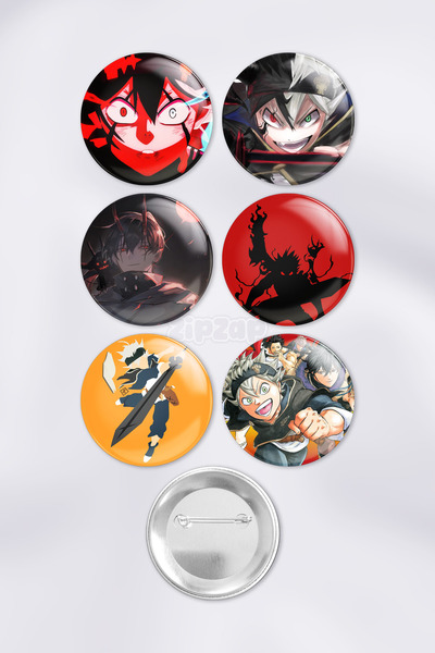 ZipZap Black Clover Çanta Süsü Rozet İğneli Buton Rozet Seti (6 ADET)