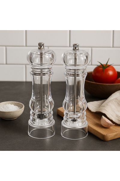 CEZVE HOME Acrylic Spice Grinder 20 cm 2 Pieces Large Size, Salt Pepper Mill Grinder