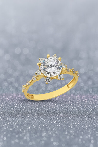 Crystal Diamond Zirconia Işıklı kutuda 2.50 karat tektaş lotus yüzük