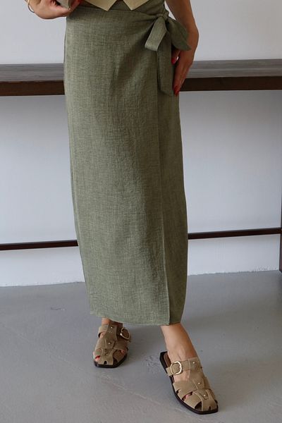 Mogi Butik Women's Waist Tie Linen Blended Woven Skirt 3091