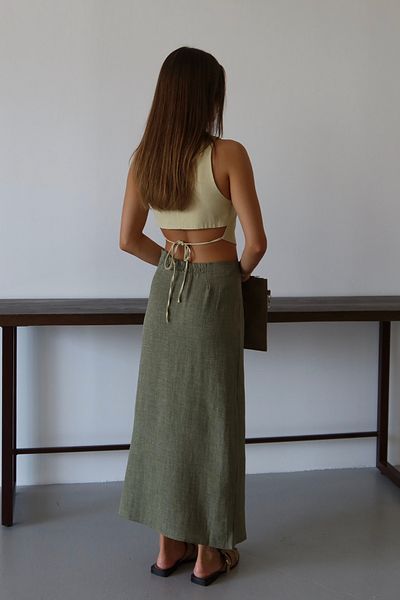 Mogi Butik Women's Waist Tie Linen Blended Woven Skirt 3091