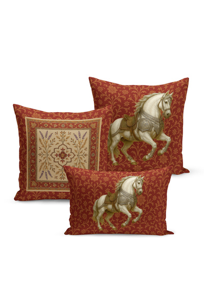 Bertille Home Set de 3 huse de pernă din seria Classic Horse cu imprimeu digi...