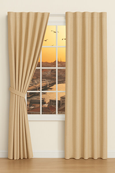 İMYA TEKSTİL Bej Işık Geçirmez Blackout Karartma Saten Perde